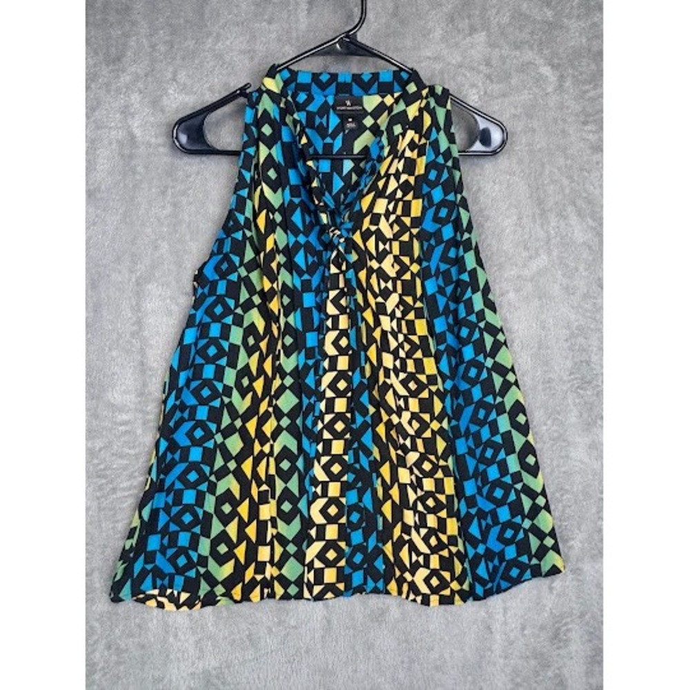 Worthington Sleeveless Blouse Top Geometric Print Multicolor Medium‎